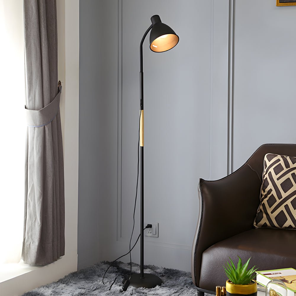 Modern Arc LED Floor Lamp with Wood and Metal Design - 59 Inch