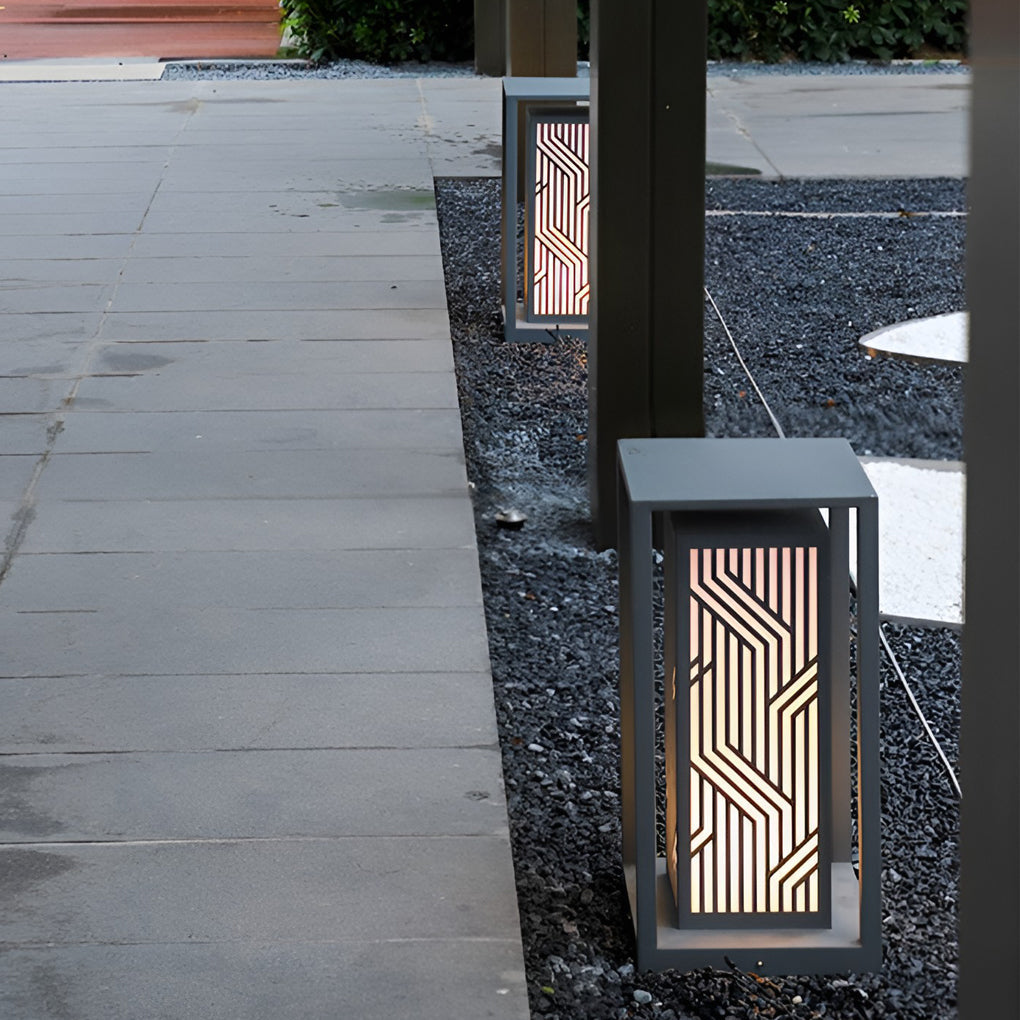 Gray Retro Waterproof LED Outdoor Pathway Cuboid Lantern