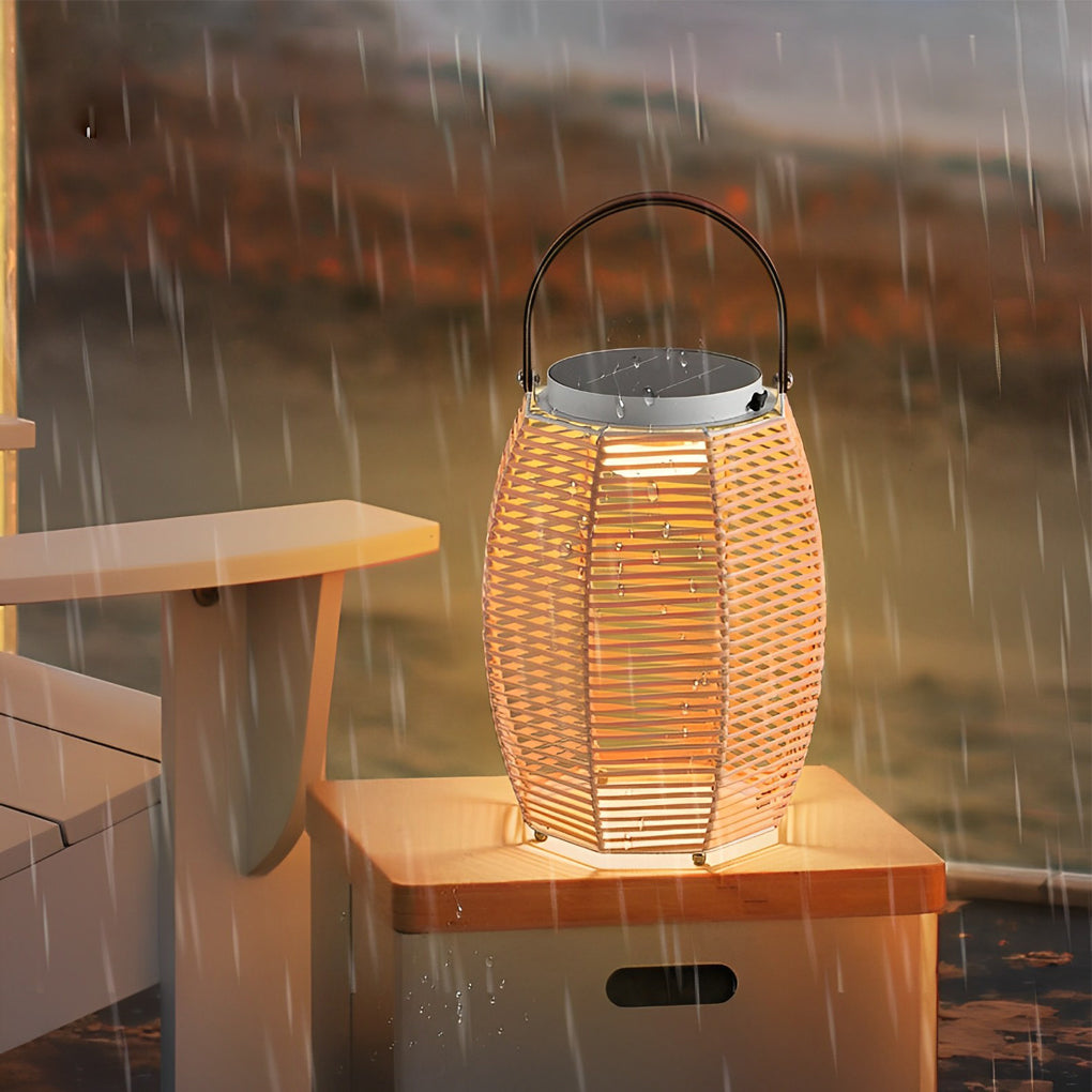 Solar Powered Rattan LED Outdoor Lantern with Rotating Handle