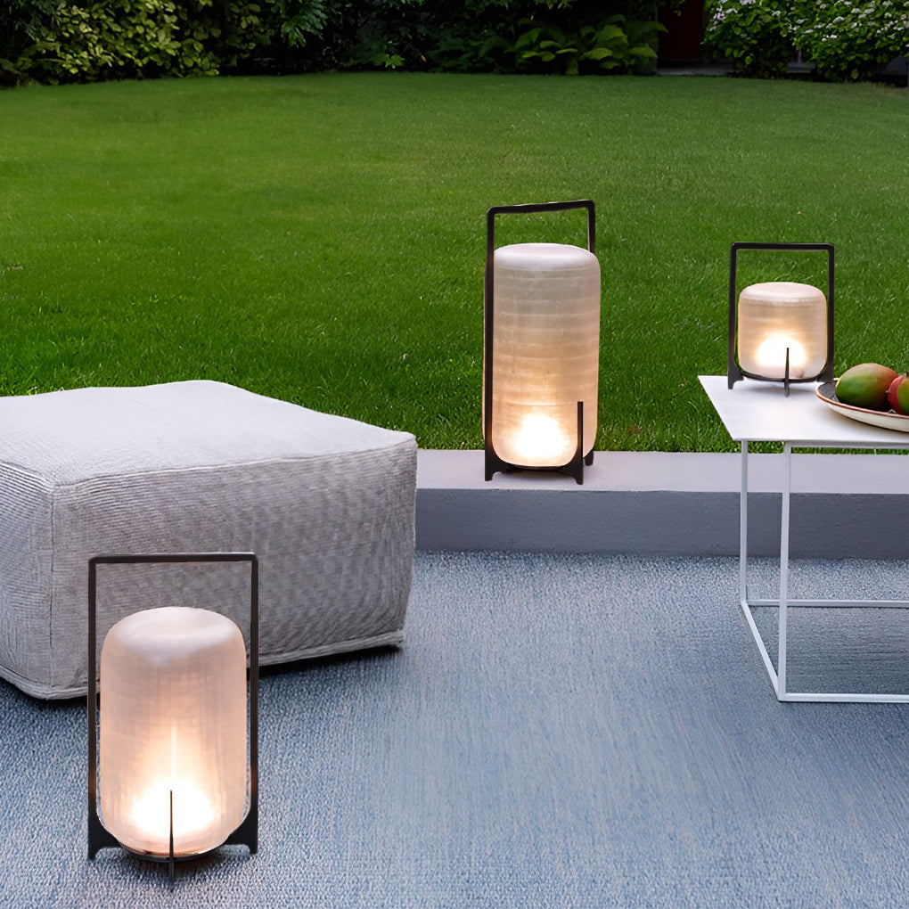 Modern Glass Lantern LED Waterproof Outdoor Floor Lamp