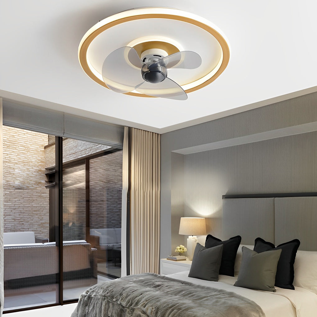 360° Rotating Dimmable Ceiling Fan Light with LED - Modern Flush Mount