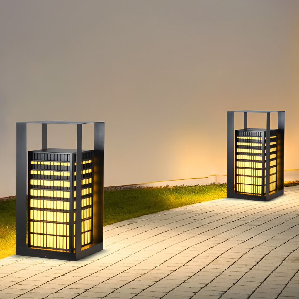Black Industrial LED Outdoor Pathway Lantern - Cuboid Design