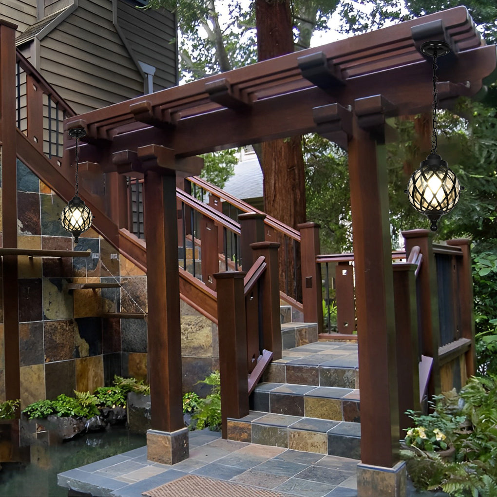 Tea Glass Globe Outdoor Pendant Light Modern Aluminum Lantern