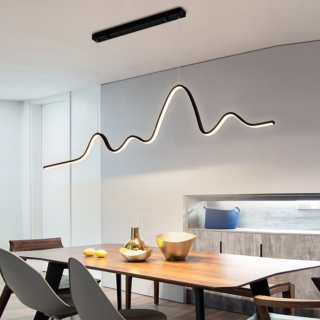 Modern Wave Line LED Pendant Light with Three-Step Dimming