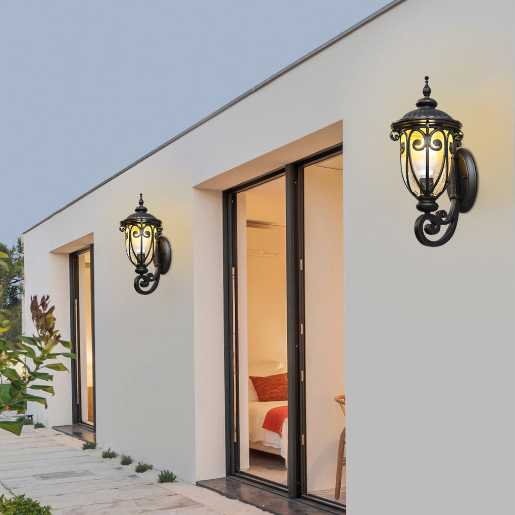 Antique Black Seeded Glass Outdoor Wall Light