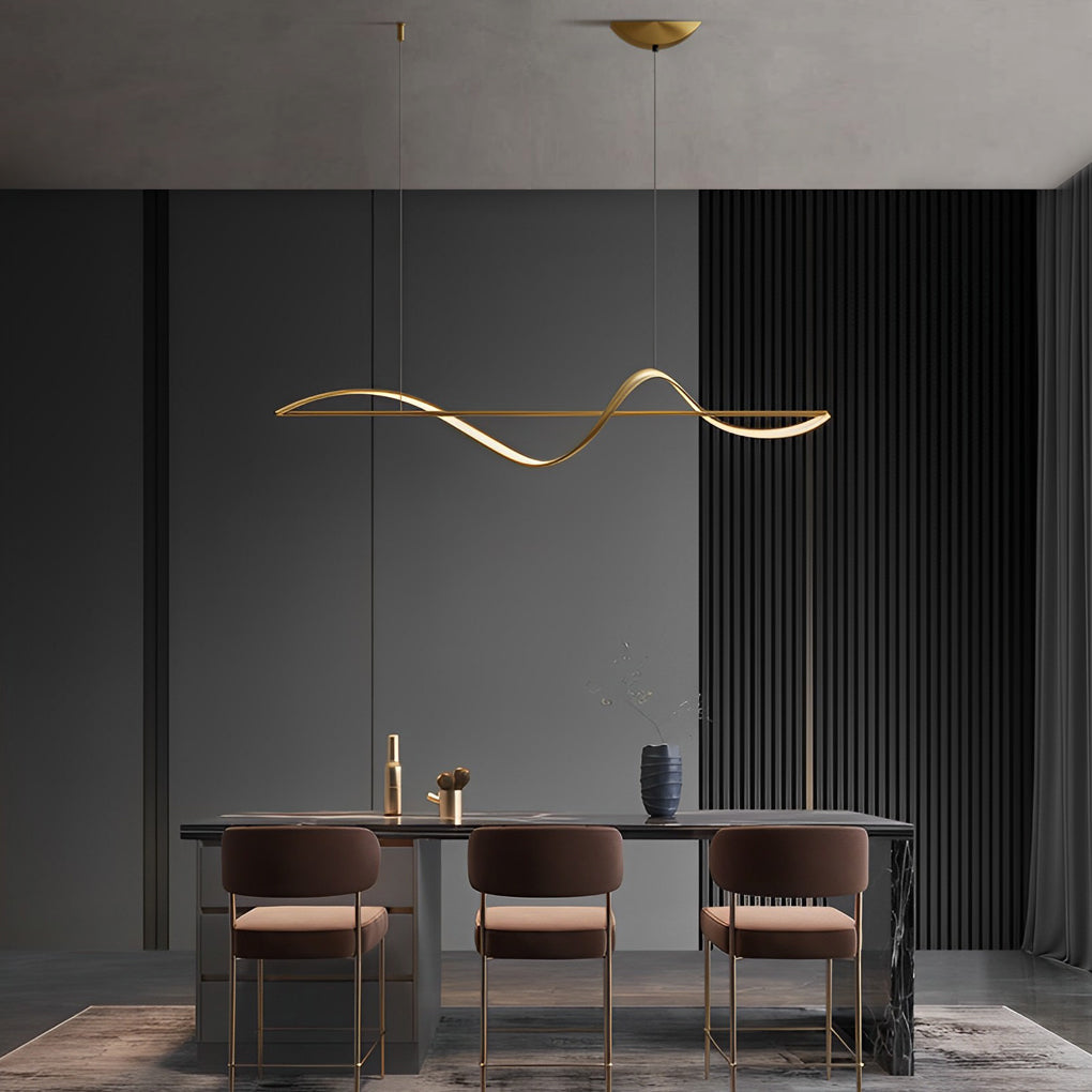 Modern Wave LED Copper Pendant Light for Dining Room