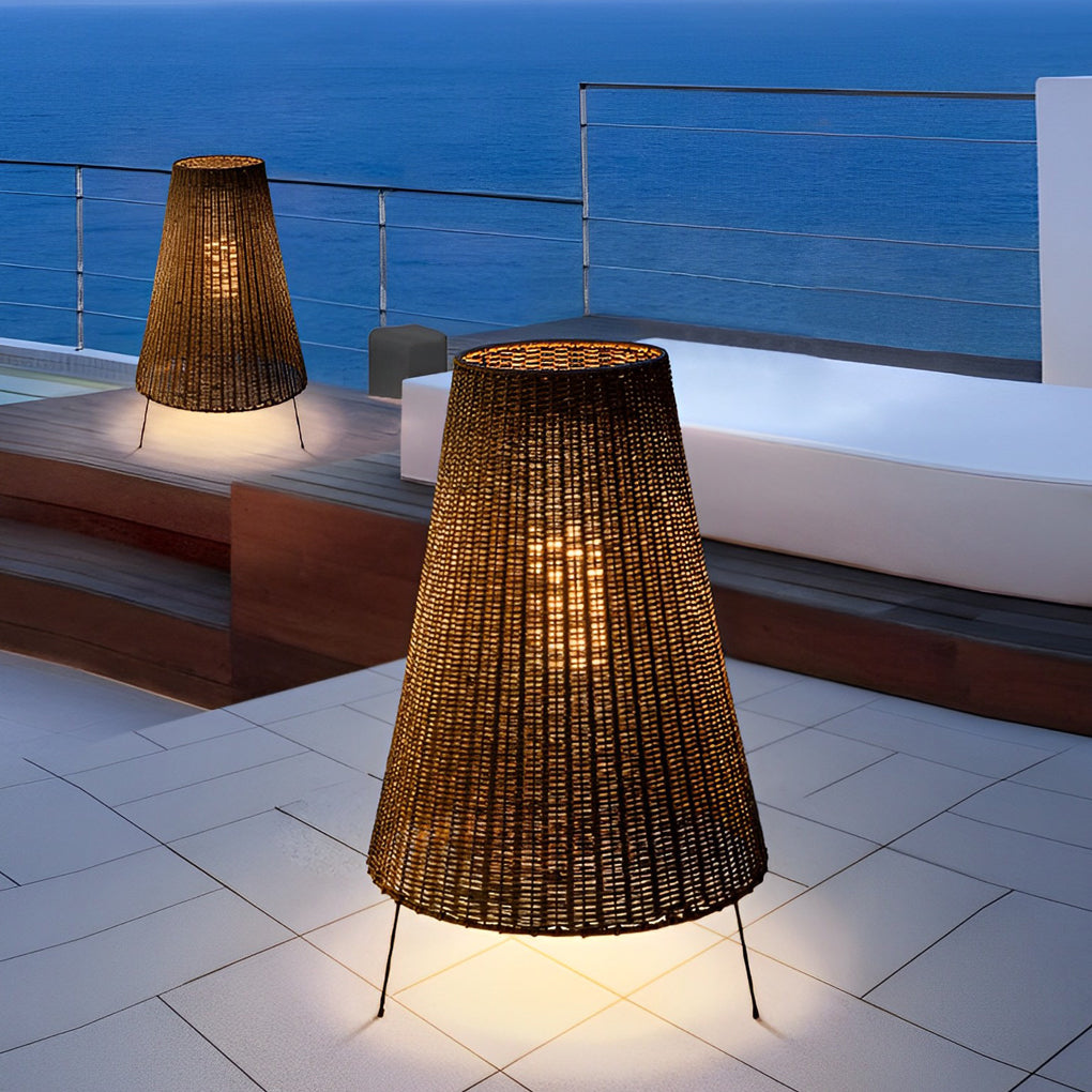 Rattan Tripod Outdoor Floor Lamp with Integrated LED