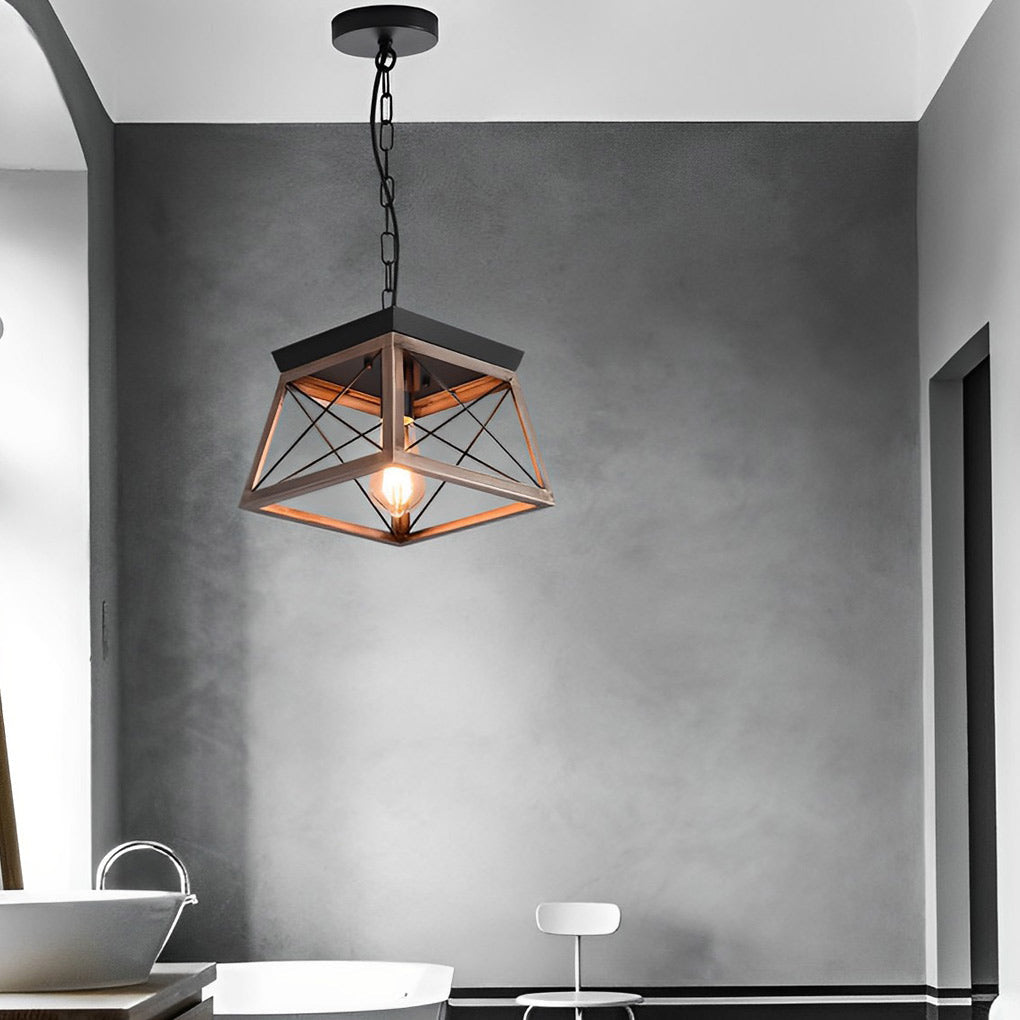 Geometric Iron Pendant Light – Adjustable Industrial Chandelier