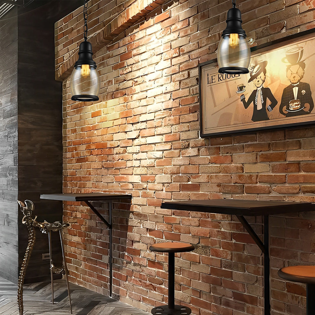 Industrial Brown Glass Pendant Light with Black Hardware