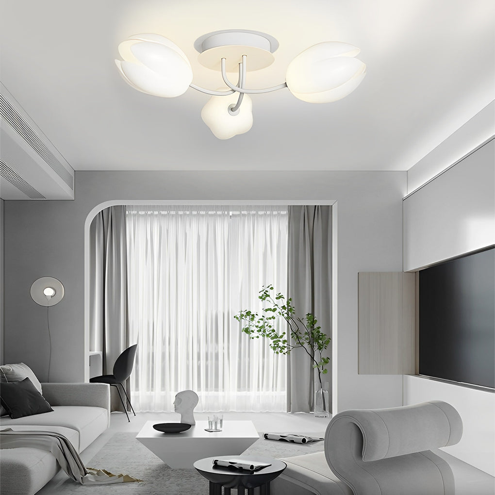 White Tulip Flower Chandelier Modern Minimalist Ceiling Light