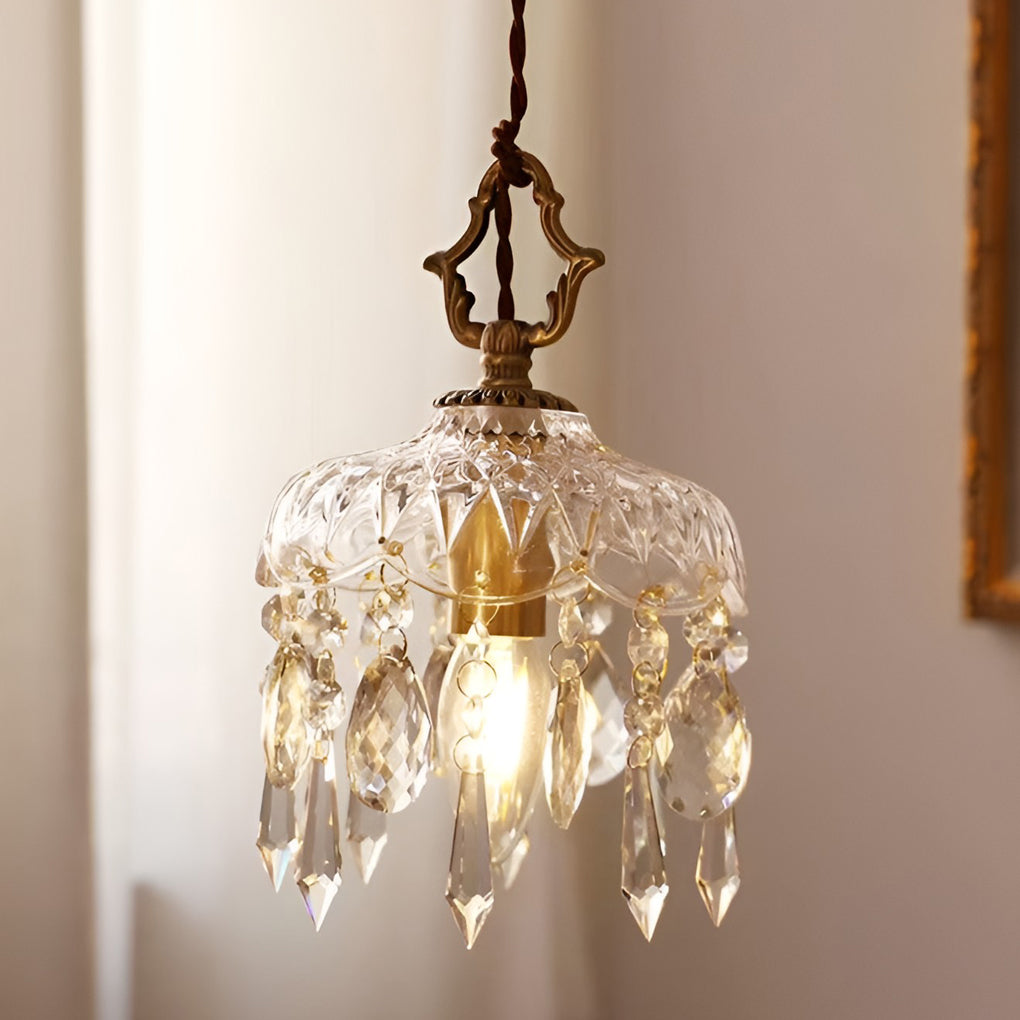 Crystal Glass LED Pendant Light with Copper Finish