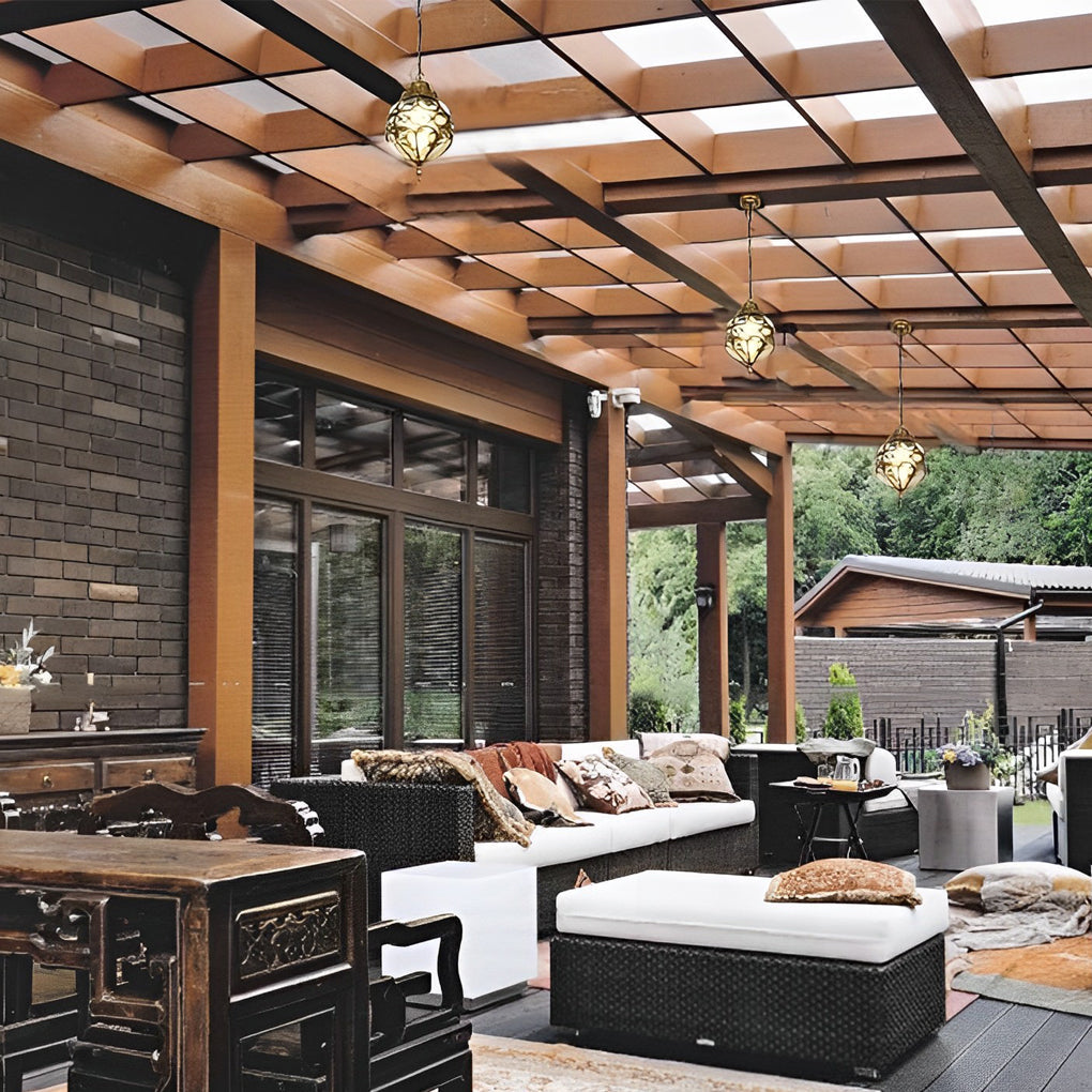 Waterproof Glass Ball Outdoor Pendant Light - Aluminum Frame