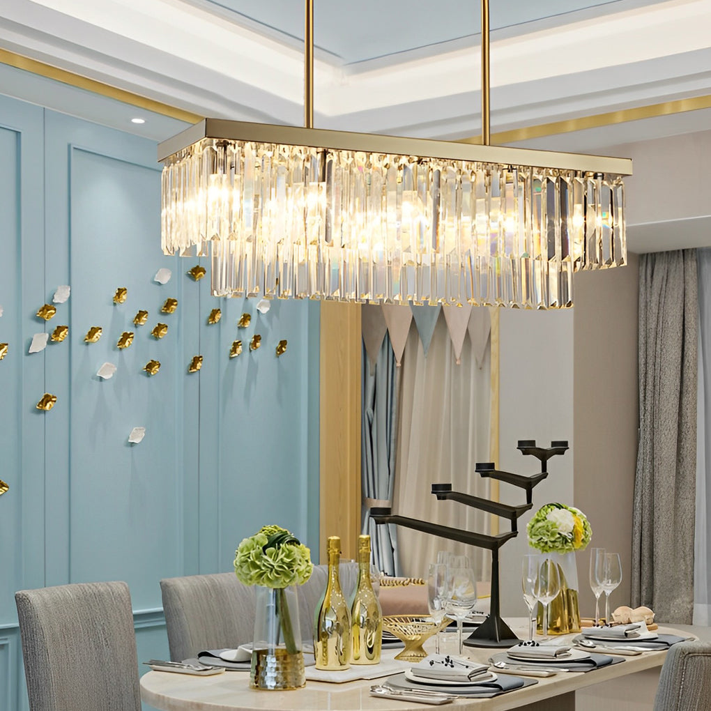Rectangular Crystal Chandelier with Three-Step Dimming LED