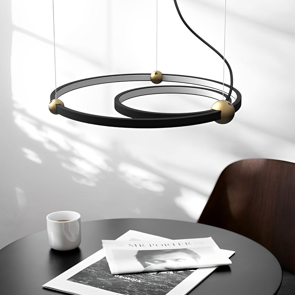 Modern Circular Black Iron Pendant Light - Multi-Ring LED Chandelier