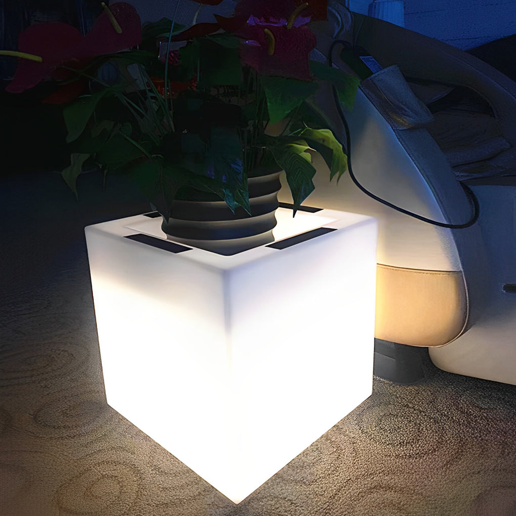 Square Solar LED Illuminated Planter - Waterproof Outdoor