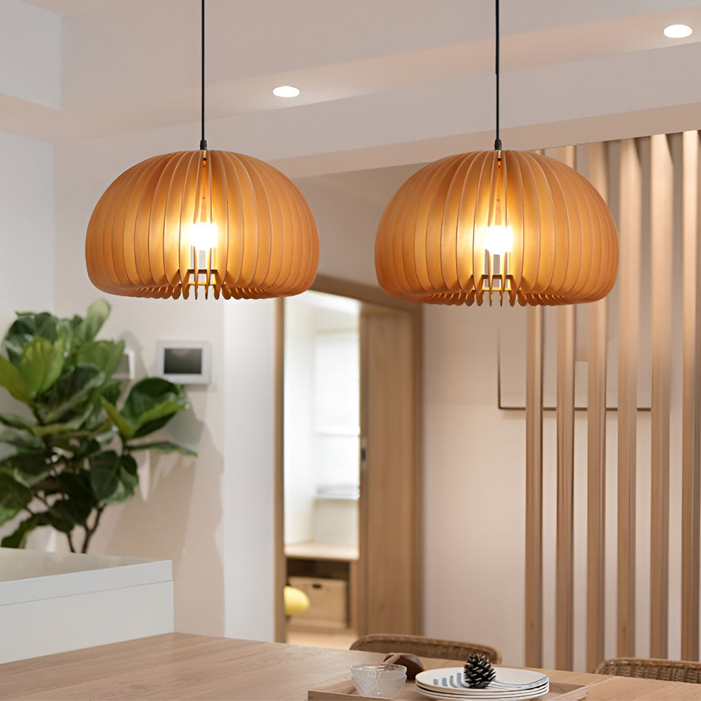 Pumpkin-Shaped Wood Pendant Light - Nordic Rustic Chandelier