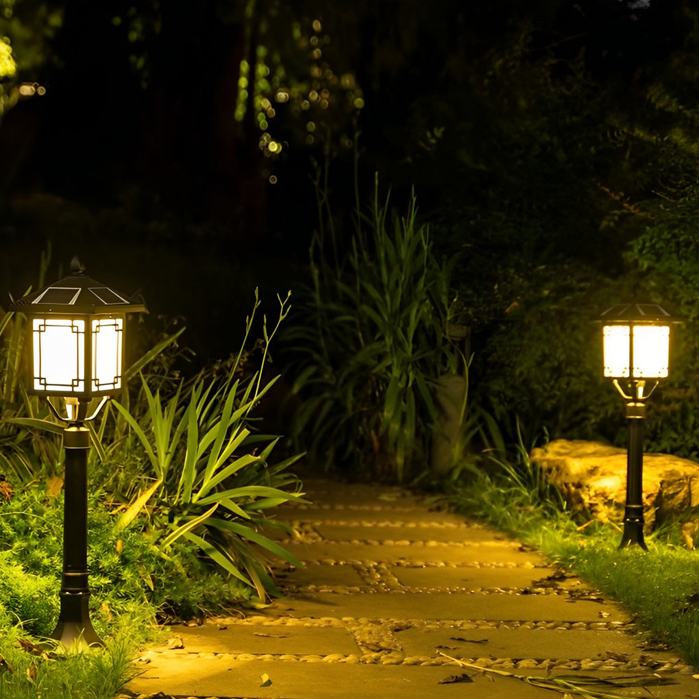Solar LED Post Light with 3-Step Dimming | Aluminum & Glass