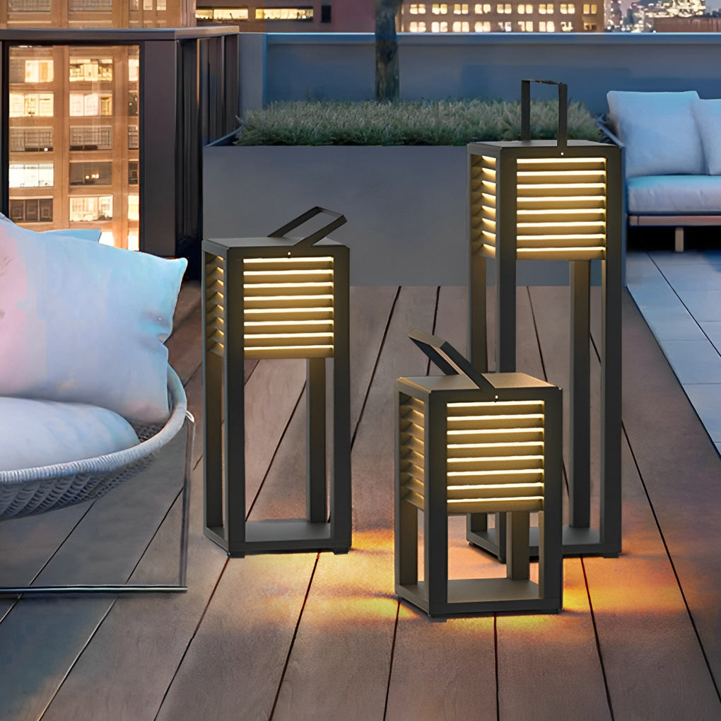 Modern Square Solar Outdoor Lawn Lamp with Handle - Waterproof LED