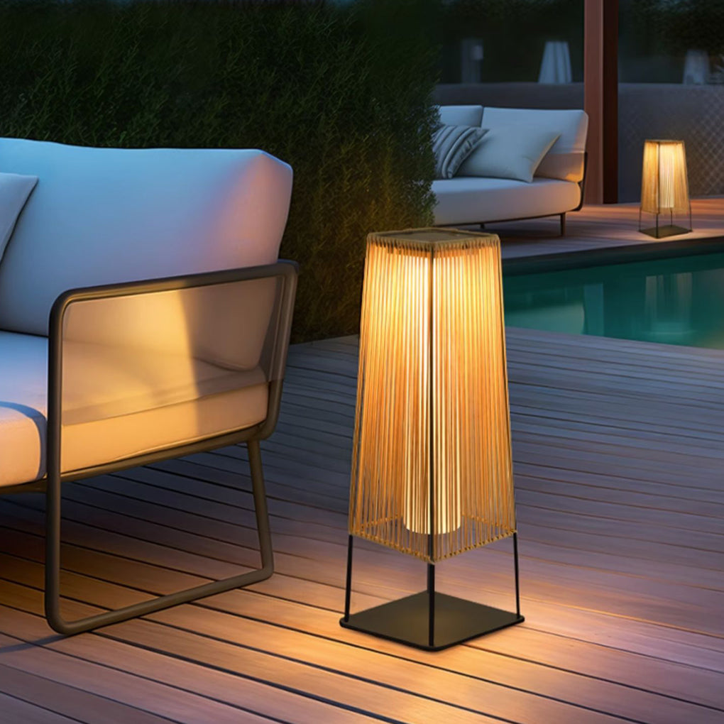 Solar LED Outdoor Floor Lamp Rustic Rubber Shade Waterproof