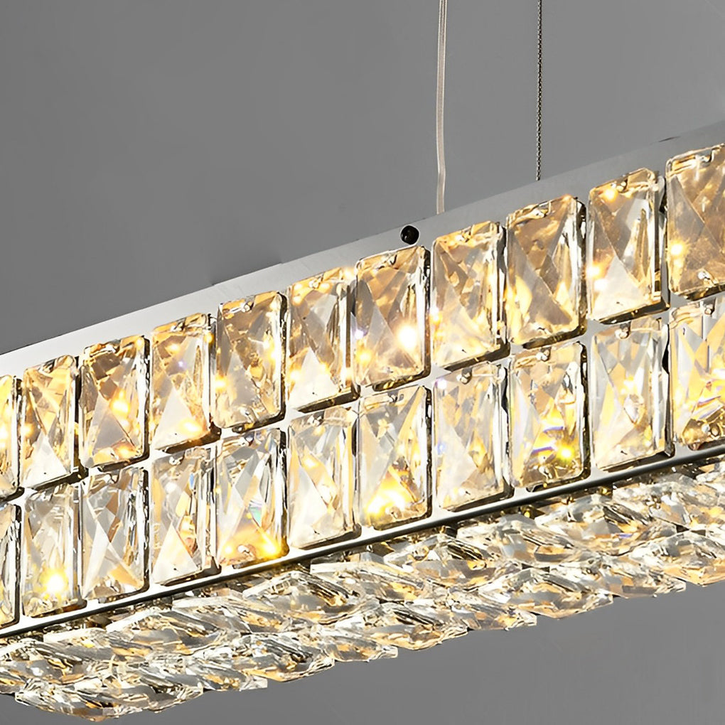 Rectangular Crystal Chandelier with Three-Step Dimming - Modern LED