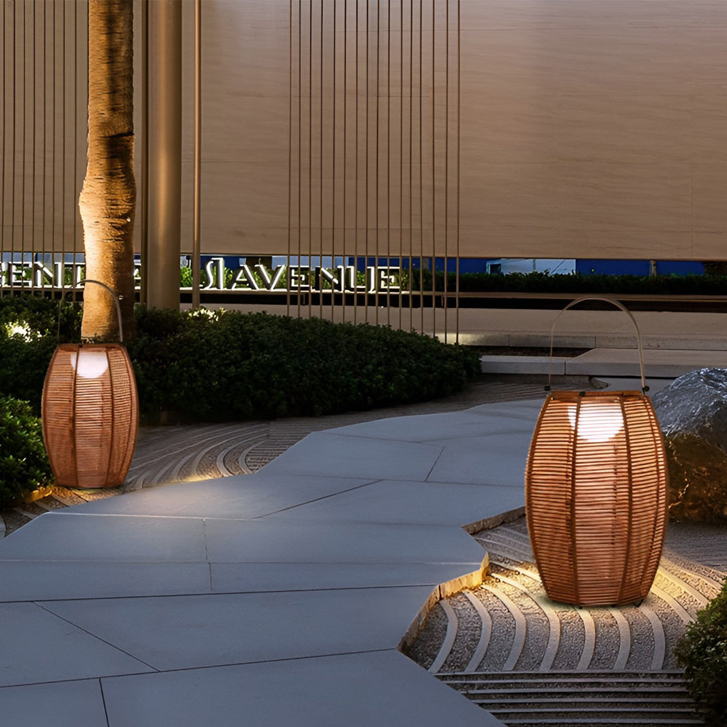 Solar Rattan Lantern Outdoor Floor Lamp with Motion Sensor IP65