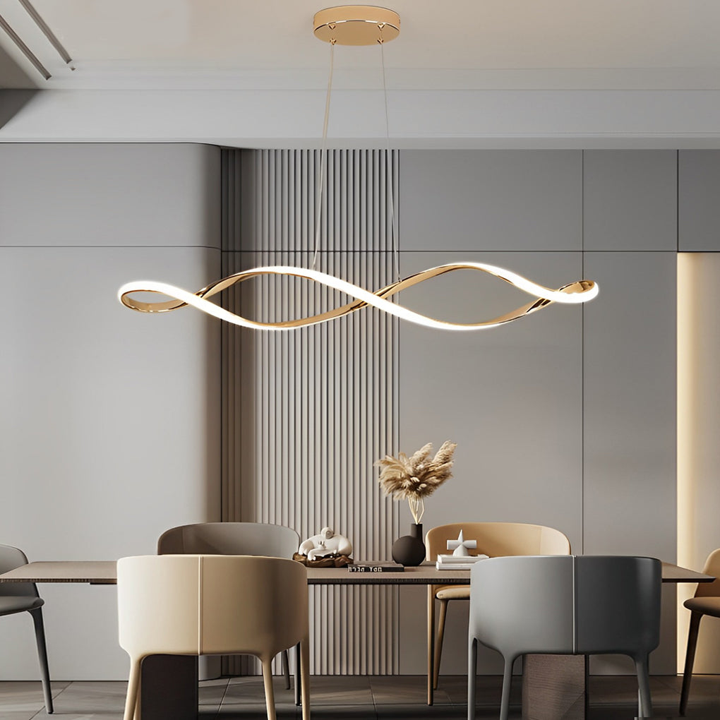 Modern Wave Pendant Light with Stepless Dimming & Remote Control