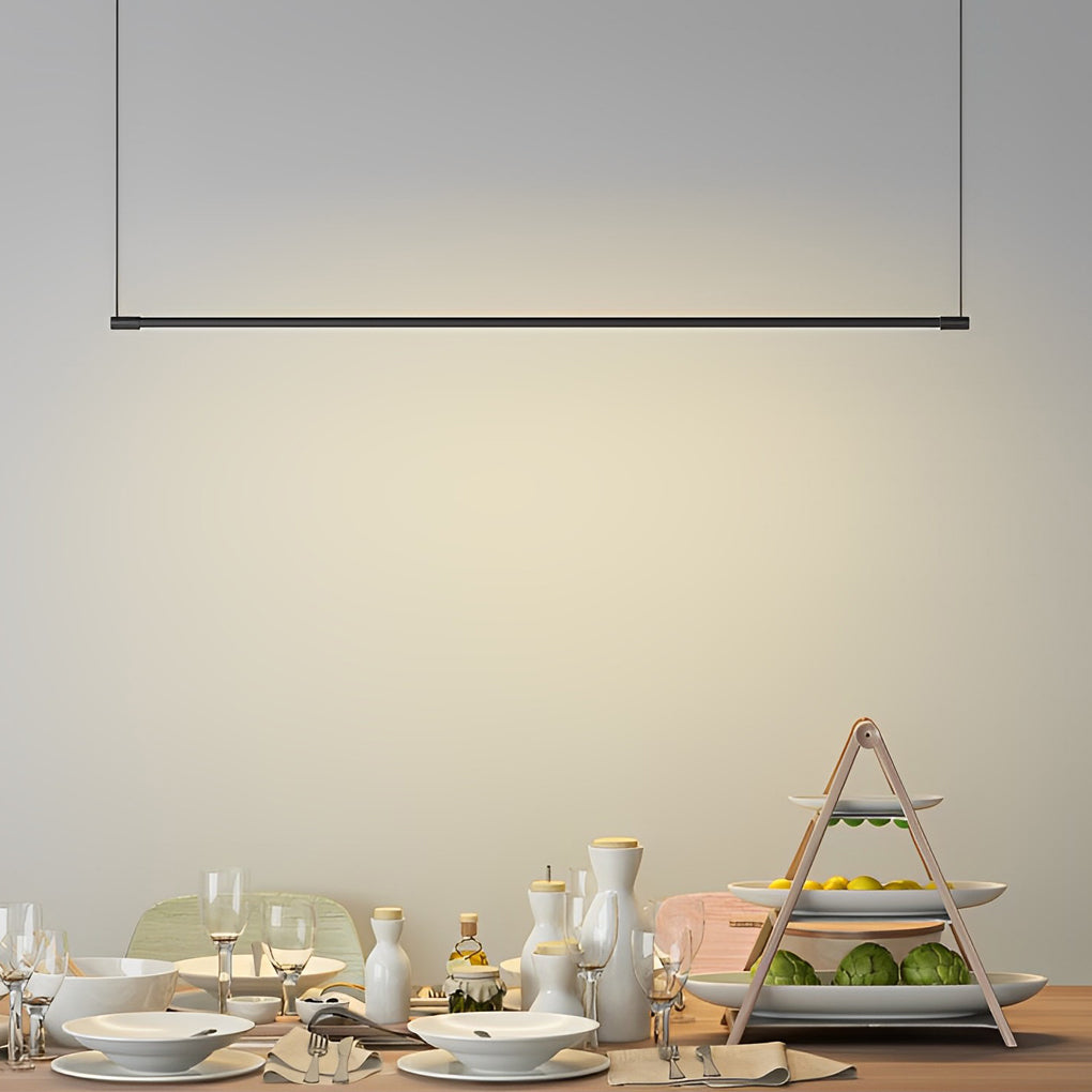 Modern Linear LED Pendant Light Dimmable Black Iron Ceiling Fixture