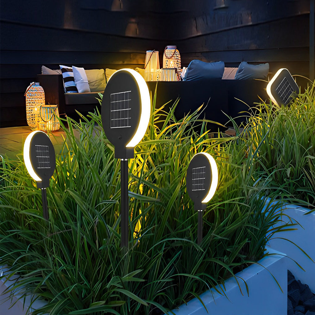 Modern Circular Solar LED Lawn Light - Stainless Steel Black