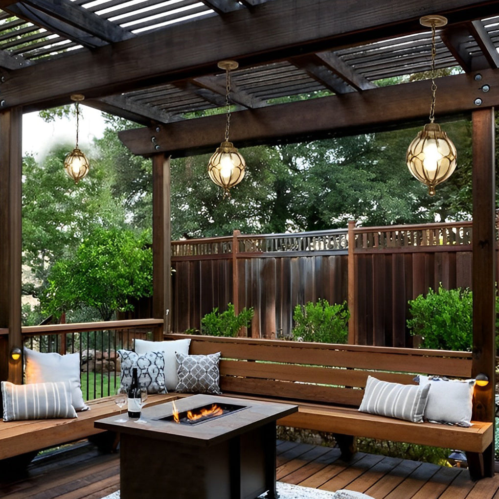 Glass Ball Outdoor Pendant Light | Waterproof Aluminum Chandelier
