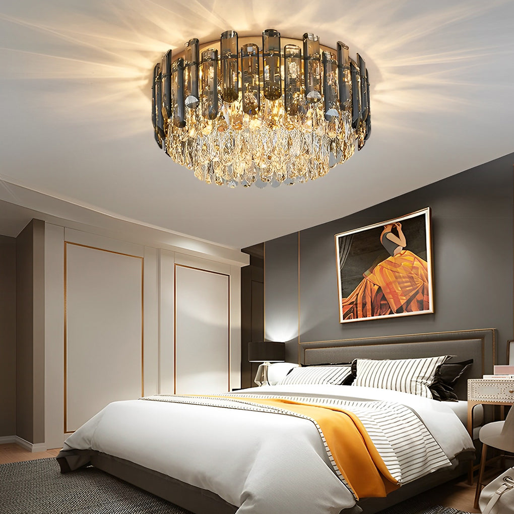 Round Crystal Flush Mount Ceiling Light with 3-Step Dimming