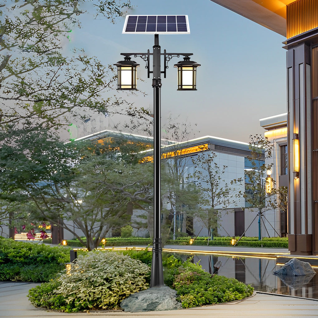 Solar LED Outdoor Pole Light with 3-Step Dimming & Remote Control