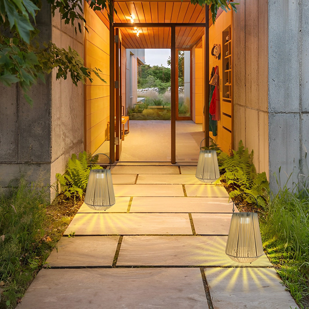 Handwoven Rattan Solar LED Outdoor Lantern with Rotatable Handle