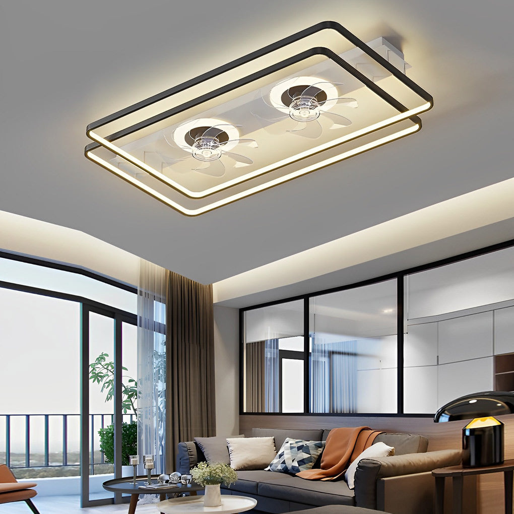 Modern Rectangular Bladeless Ceiling Fan with Dimmable LED Light