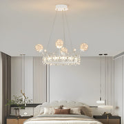 Modern Crystal Glass Chandelier with Flower Decor & 3-Step Dimming