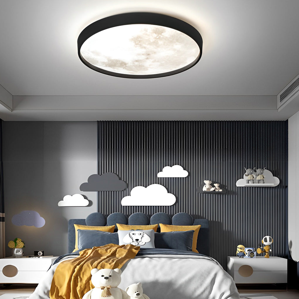 Modern Moon LED Flush Mount Ceiling Light with 3-Step Dimming