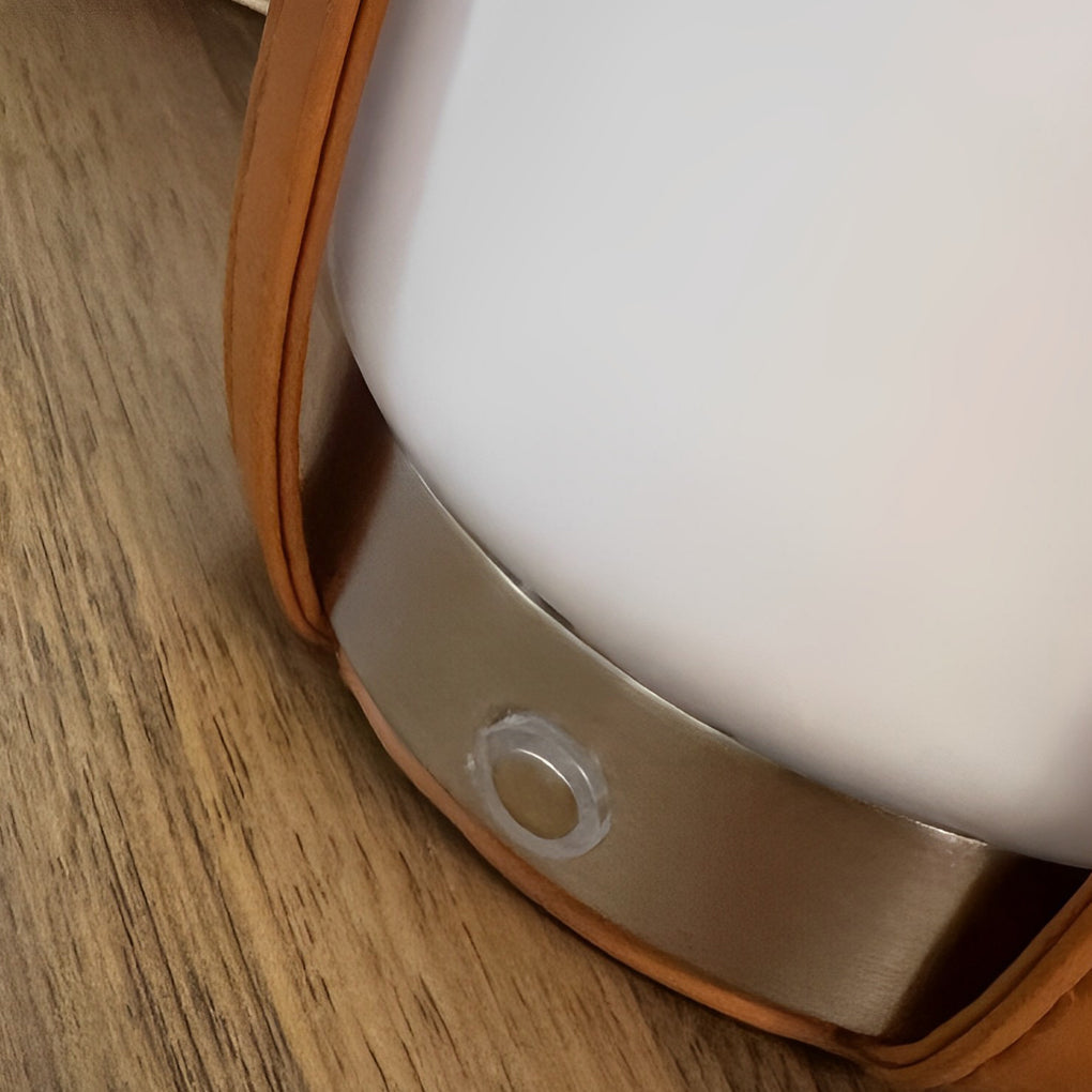 Mid-Century Cordless Lantern Table Lamp with Leather Handle