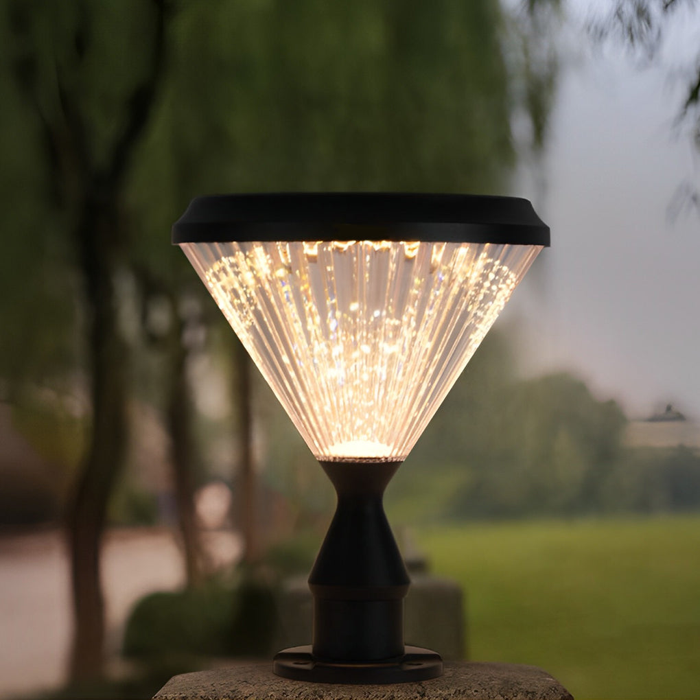 Solar LED Outdoor Light with Ribbed Shade in Black