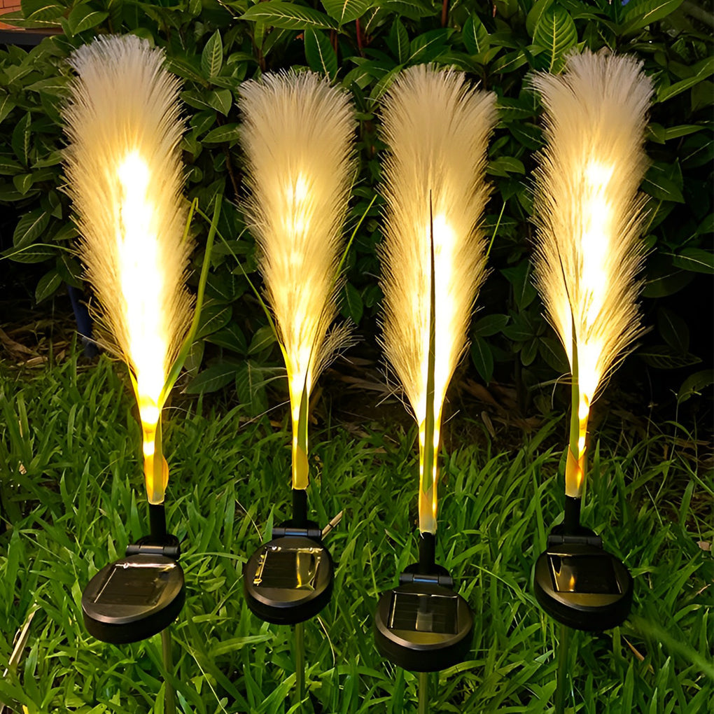 Solar LED Reed Lawn Lamps Set of 2 - Modern Outdoor Garden Lights