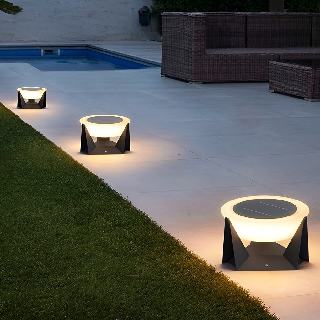 Solar LED Outdoor Post Light - Gray Stainless Steel Pillar Lamp