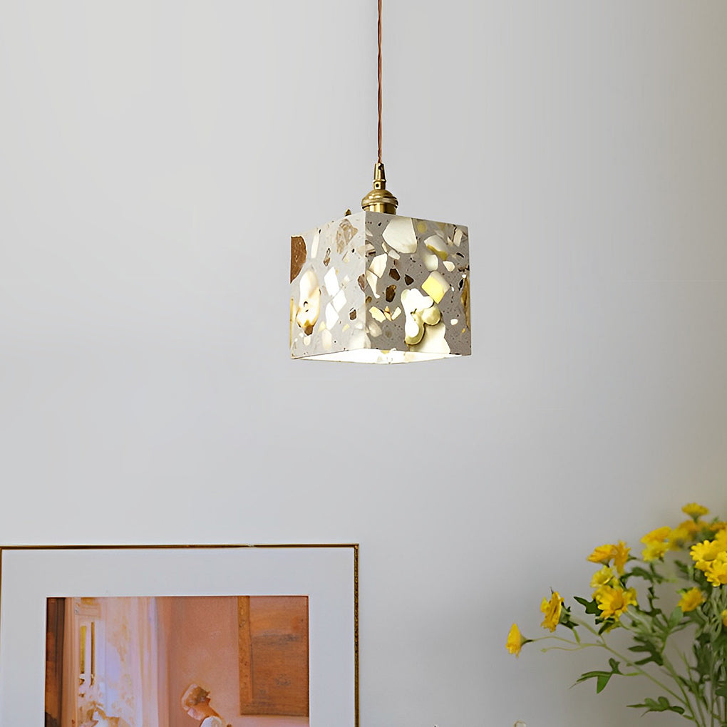 Modern Terrazzo Concrete Pendant Light with Copper Accent