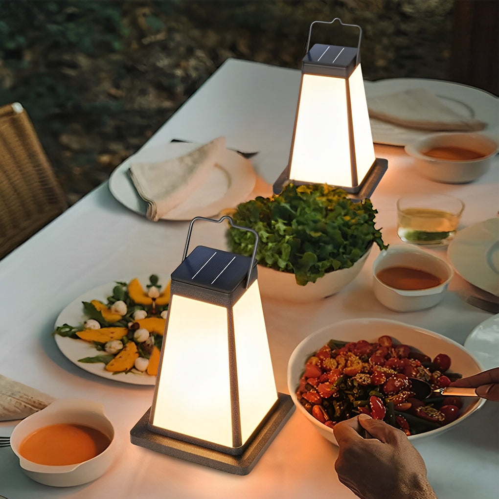 Modern Square Solar LED Outdoor Lantern with Handle - Waterproof