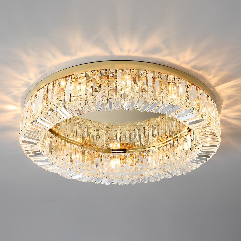 Modern Crystal Drum Flush Mount Ceiling Light - Stainless Steel