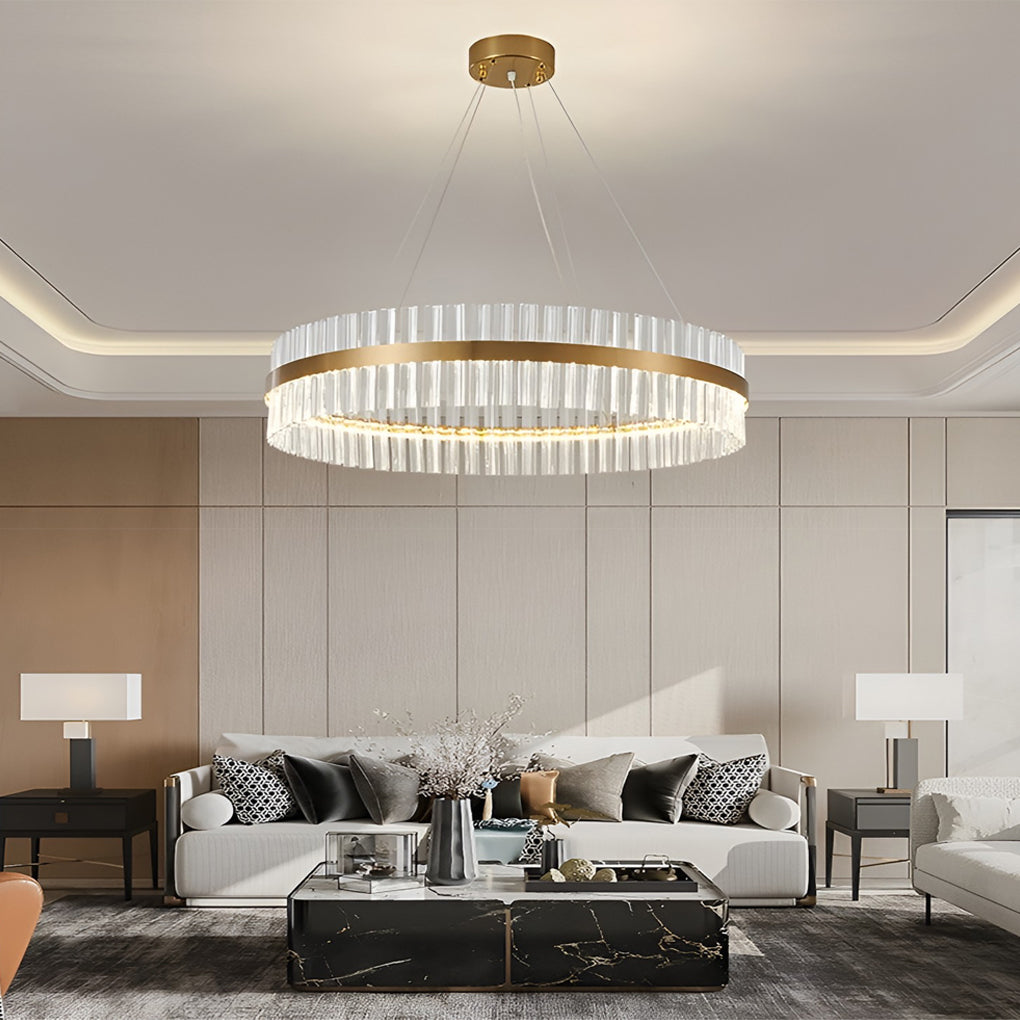 Modern Crystal Round Chandelier with 3-Step Dimmable LED