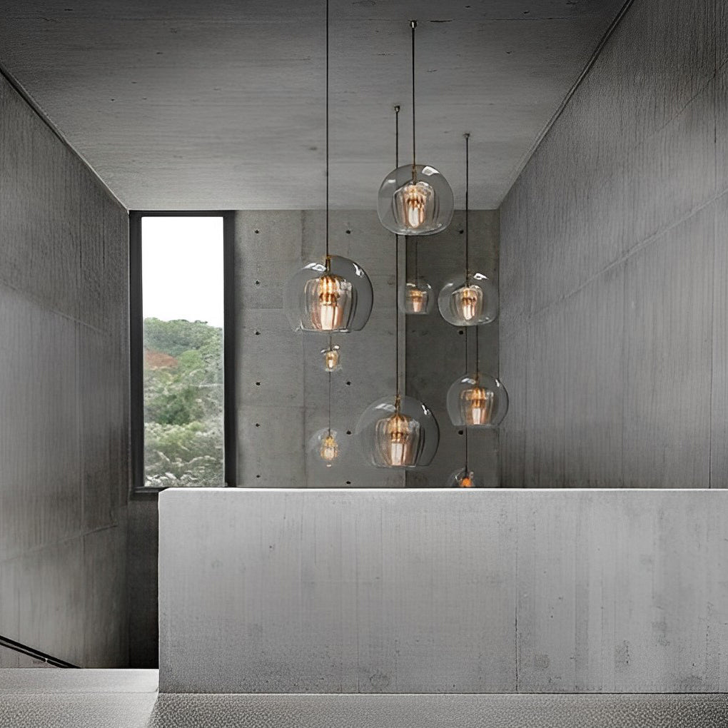 Modern Double Layer Glass Pendant Light with Brass Finish