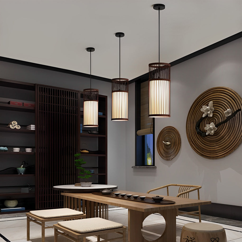 Hand-Woven Bamboo Pendant Light – Modern Farmhouse LED Ceiling Lamp