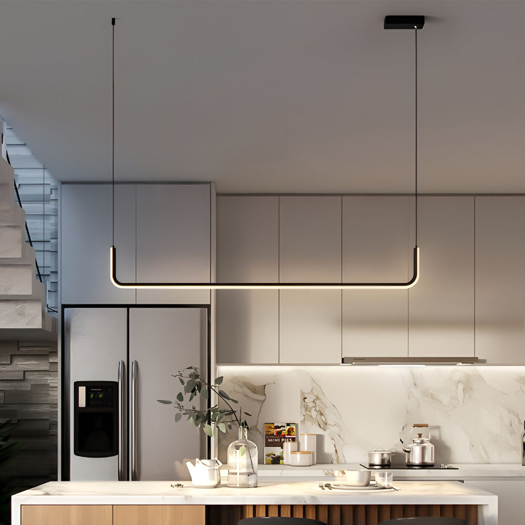 Modern Linear LED Pendant Light with 3-Step Dimming – Black Aluminum