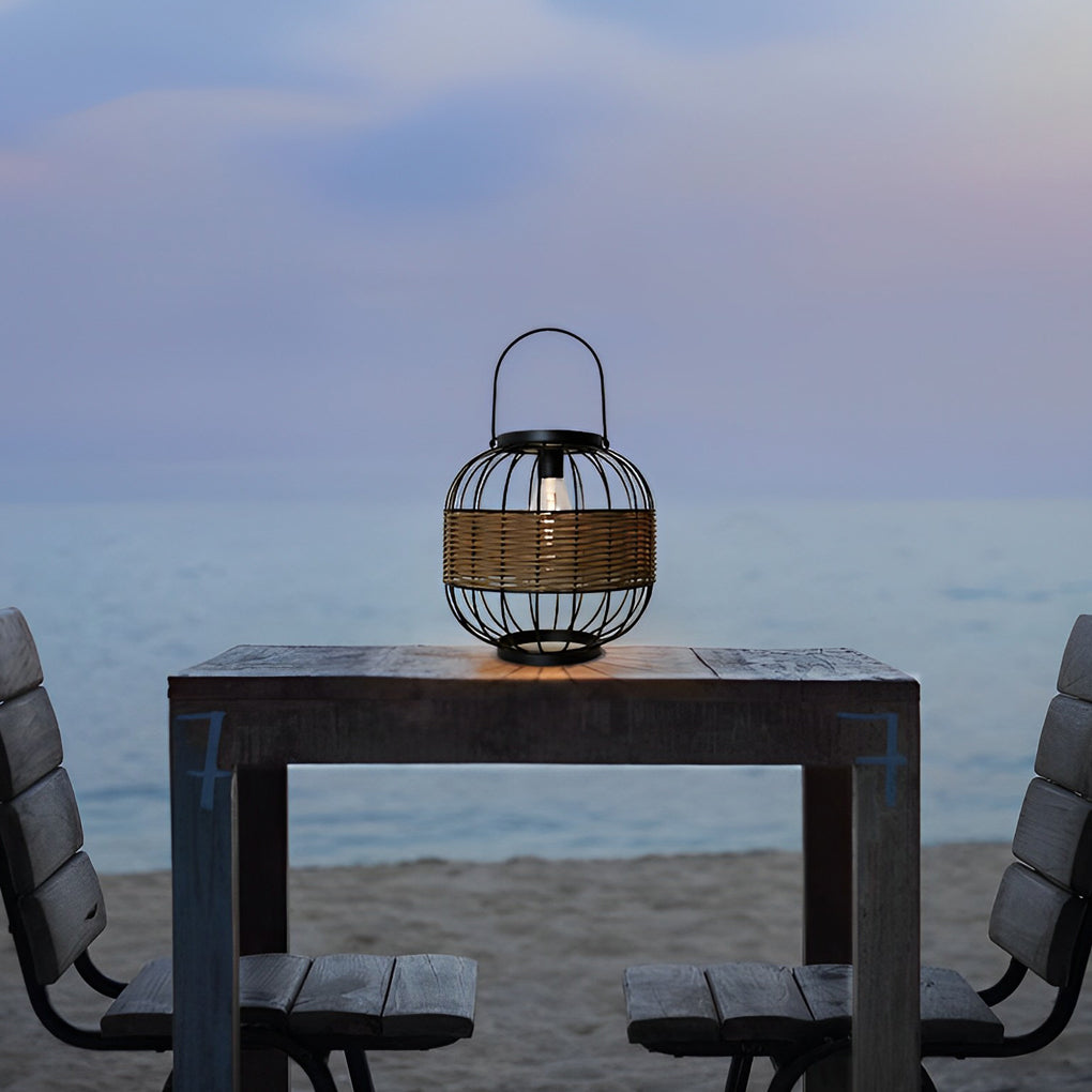 Rattan Cage Solar Lantern - Waterproof Outdoor Garden Light