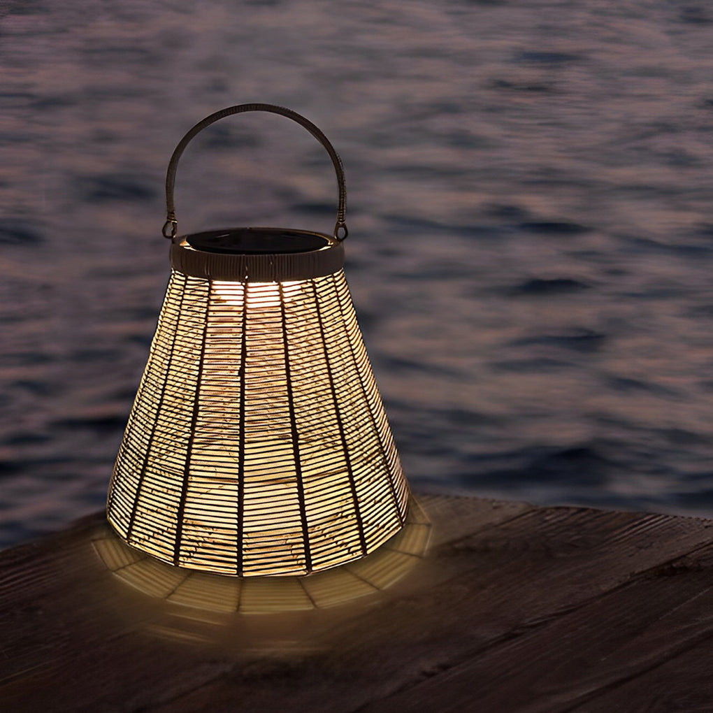Solar Rattan LED Outdoor Lantern with Handle