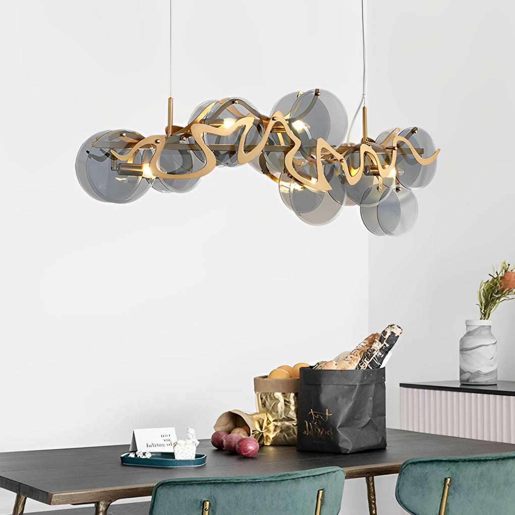 Modern Glass Bubble Chandelier with Iron Frame