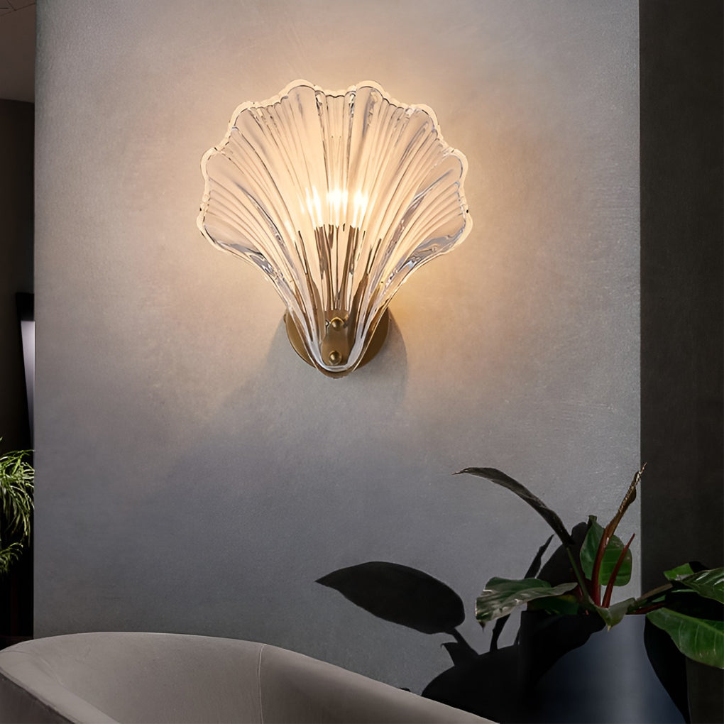 Fan-Shaped Glass Wall Sconce with 3-Step Dimming LED Light